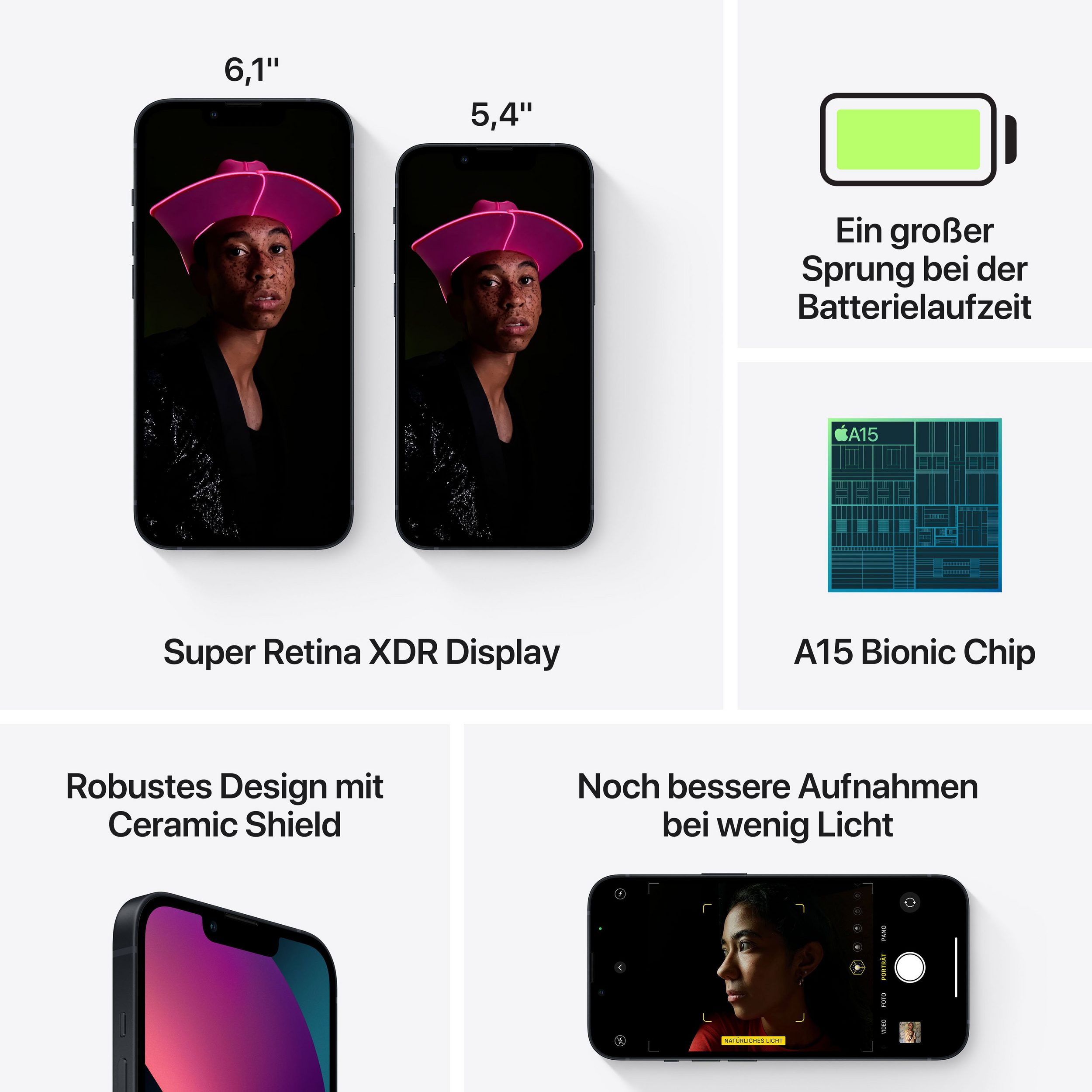 Apple iPhone 13 Smartphone NEU  (15,4 cm/6,1 Zoll, 256 GB Speicherplatz, 12 MP Kamera) Midnight